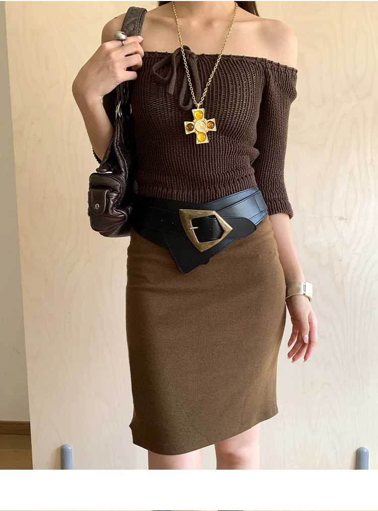 Rivet Belt With Button Head Decoration Waistband With Skirt Vintage Elastic Wide Leather Belt Versatile And Simple Corset