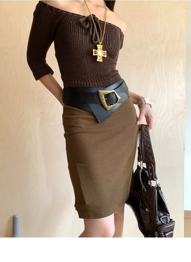 Rivet Belt With Button Head Decoration Waistband With Skirt Vintage Elastic Wide Leather Belt Versatile And Simple Corset