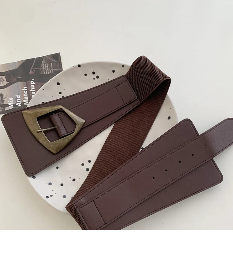 Rivet Belt With Button Head Decoration Waistband With Skirt Vintage Elastic Wide Leather Belt Versatile And Simple Corset
