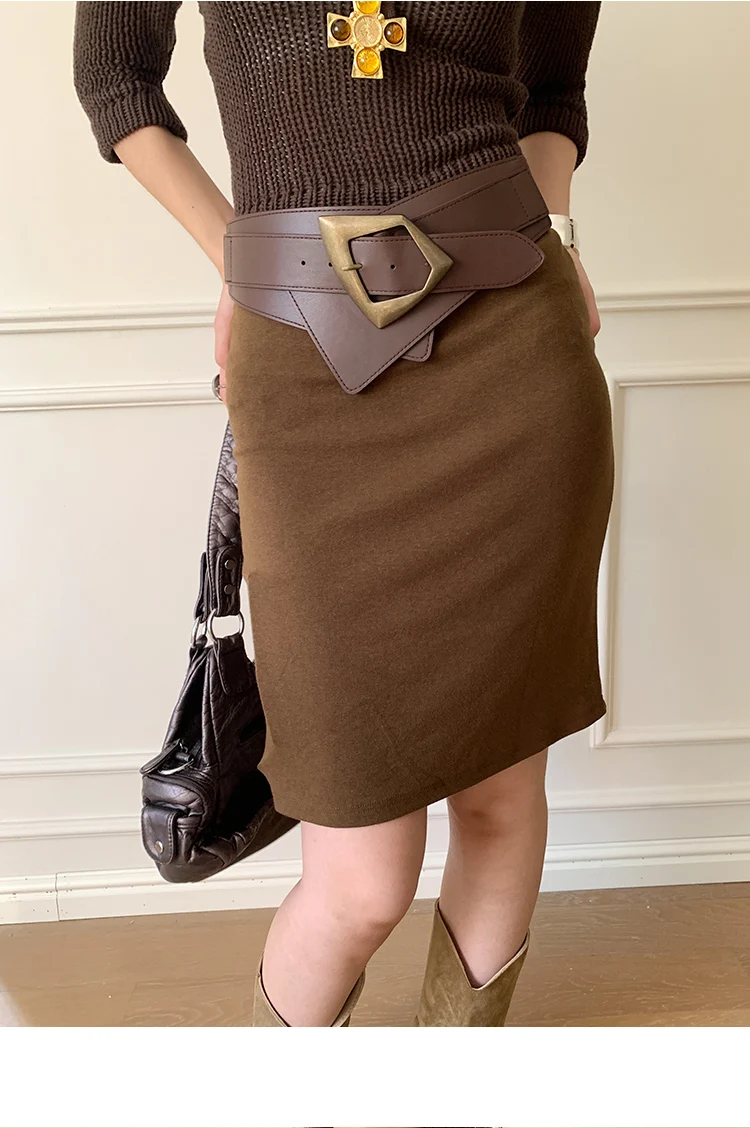 Rivet Belt With Button Head Decoration Waistband With Skirt Vintage Elastic Wide Leather Belt Versatile And Simple Corset
