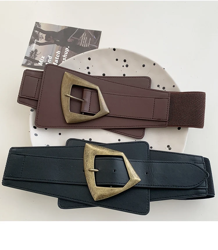 Rivet Belt With Button Head Decoration Waistband With Skirt Vintage Elastic Wide Leather Belt Versatile And Simple Corset