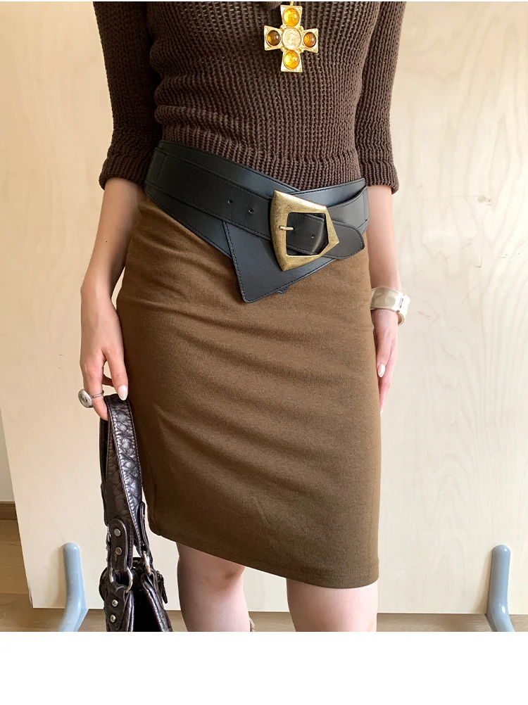 Rivet Belt With Button Head Decoration Waistband With Skirt Vintage Elastic Wide Leather Belt Versatile And Simple Corset