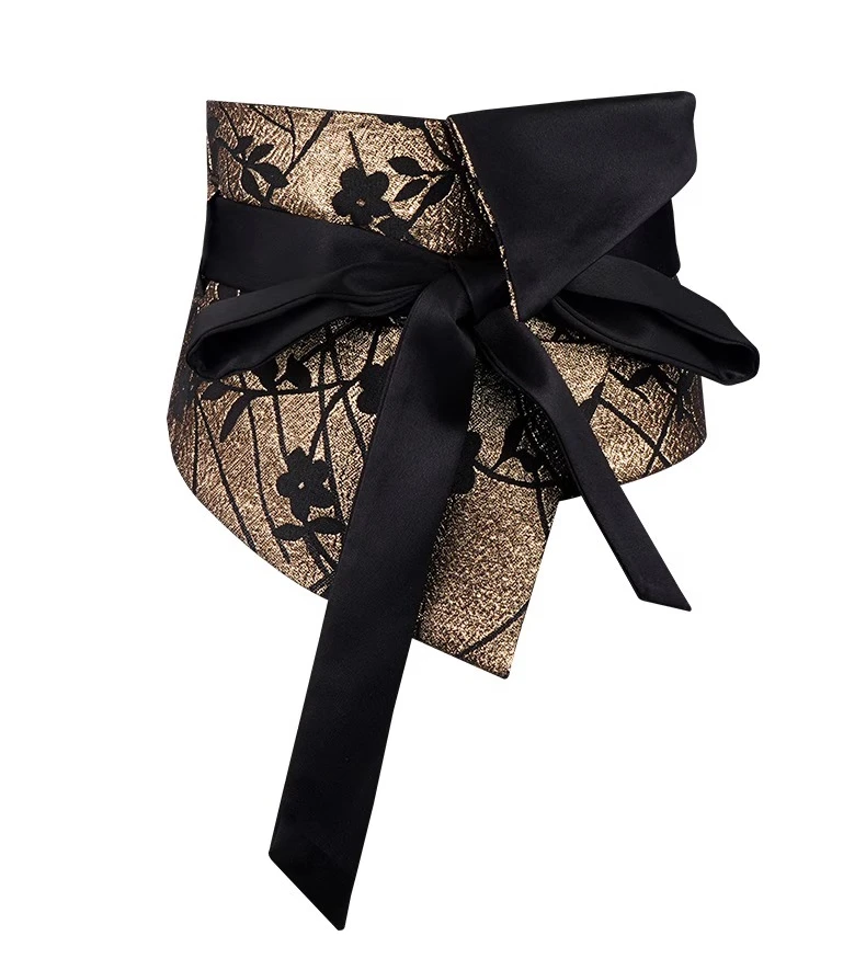 Vintage Opulent Jacquard Brocade Belt Women Oversized Bow-Tie Wide Cinch - Chic Belt for Pants Dress Layering Luxury Essential