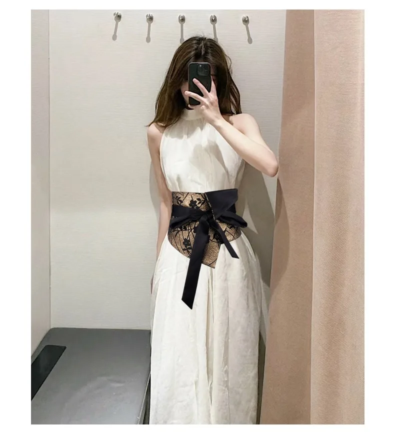 Vintage Opulent Jacquard Brocade Belt Women Oversized Bow-Tie Wide Cinch - Chic Belt for Pants Dress Layering Luxury Essential
