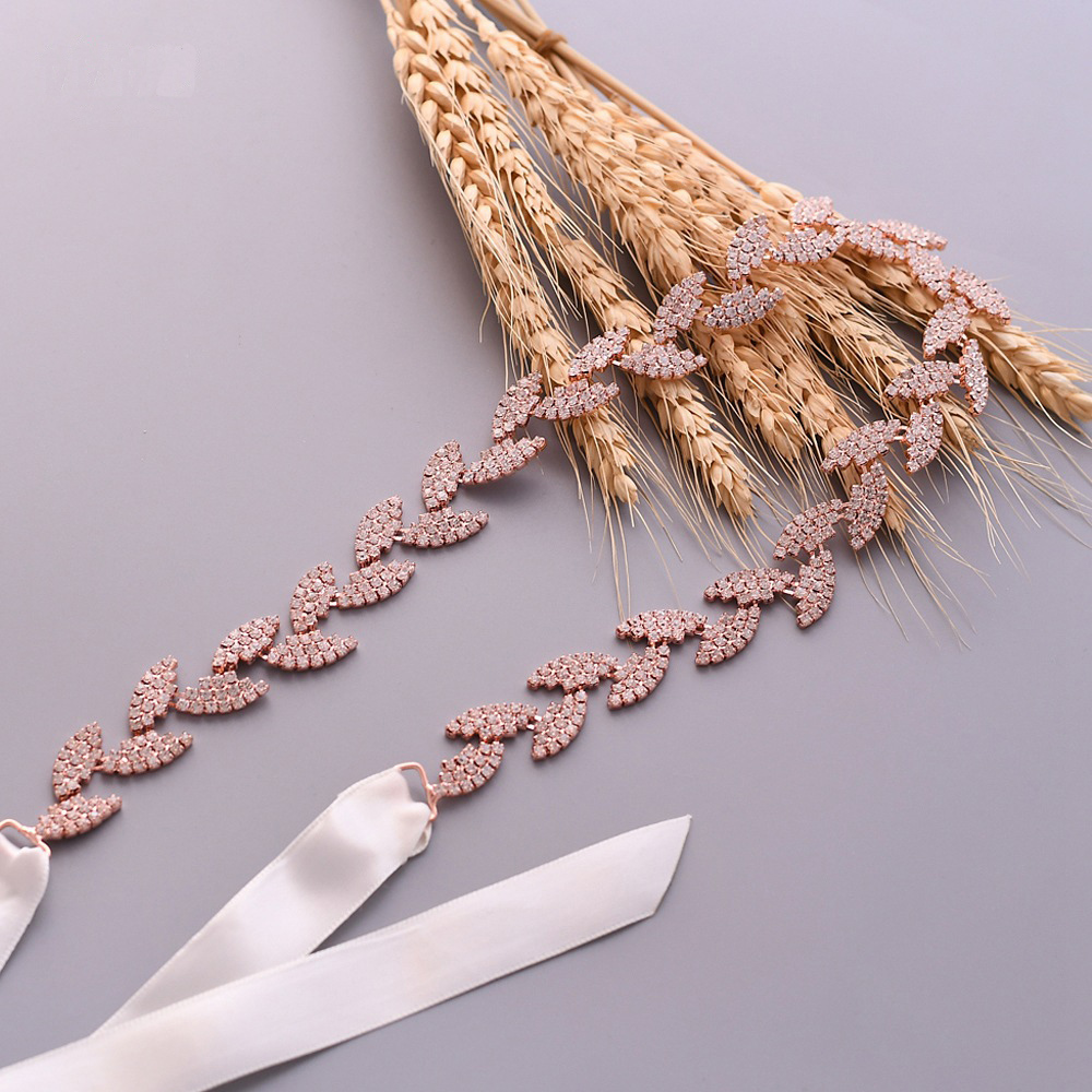 JLZXSY Handmade Leaf Thin Alloy Bridal Belt Rhinestone Wedding Dress Sashes for Bride Bridesmaid (Silver,Rose Gold,Gold)