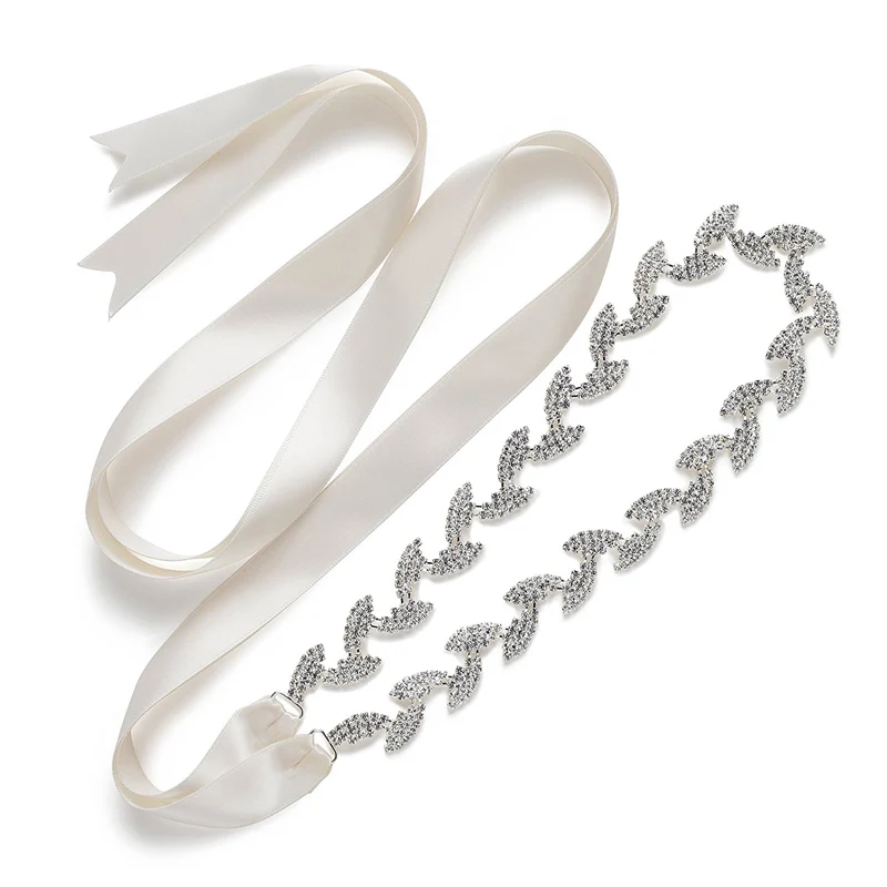 JLZXSY Handmade Leaf Thin Alloy Bridal Belt Rhinestone Wedding Dress Sashes for Bride Bridesmaid (Silver,Rose Gold,Gold)
