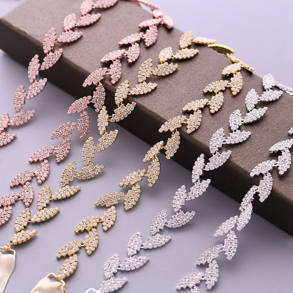 JLZXSY Handmade Leaf Thin Alloy Bridal Belt Rhinestone Wedding Dress Sashes for Bride Bridesmaid (Silver,Rose Gold,Gold)