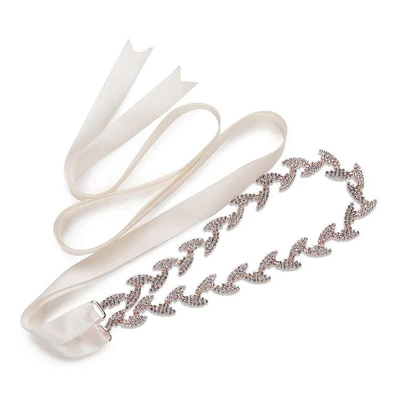 JLZXSY Handmade Leaf Thin Alloy Bridal Belt Rhinestone Wedding Dress Sashes for Bride Bridesmaid (Silver,Rose Gold,Gold)
