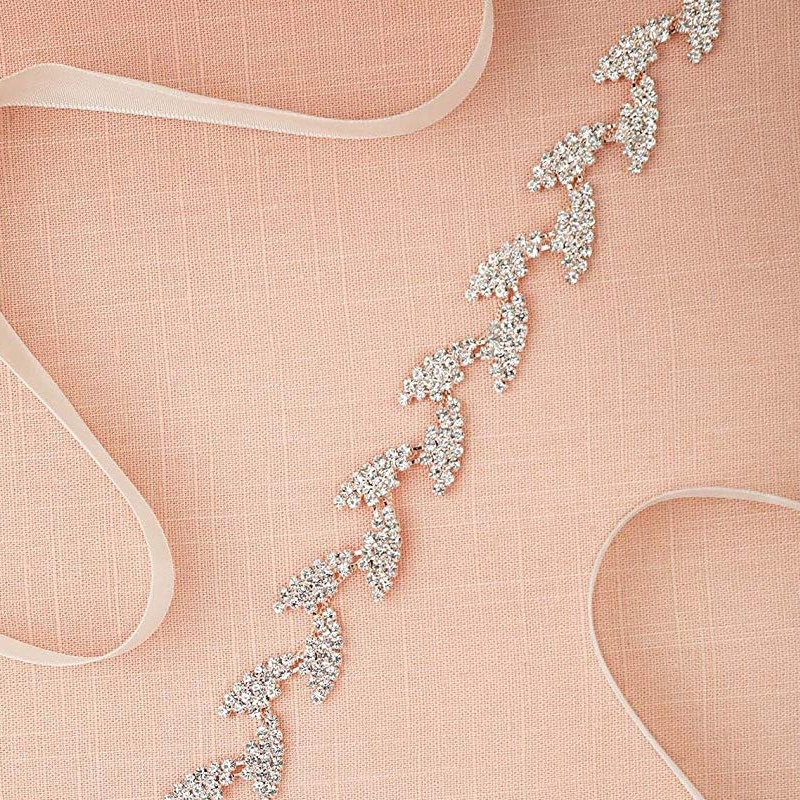 JLZXSY Handmade Leaf Thin Alloy Bridal Belt Rhinestone Wedding Dress Sashes for Bride Bridesmaid (Silver,Rose Gold,Gold)