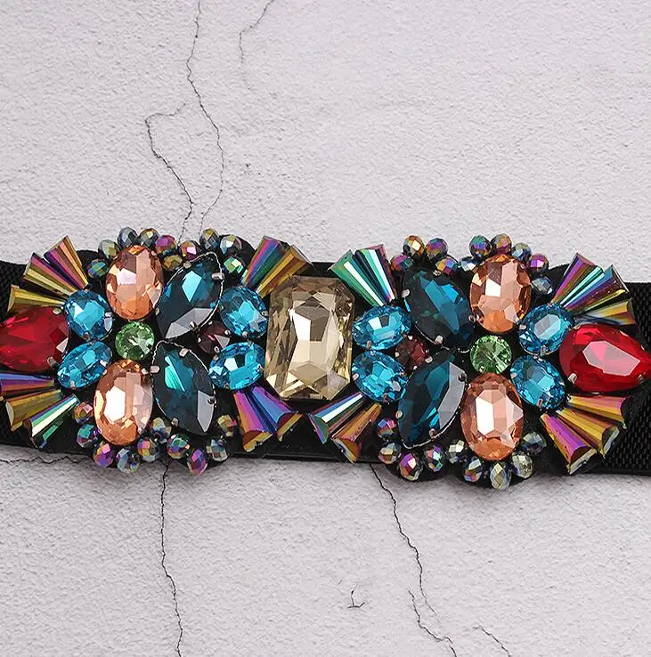 Women's Fashion Blingbling Rhinestone Beaded Cummerbunds Female Dress Corsets Waistband Belts Decoration Wide Belt R2506