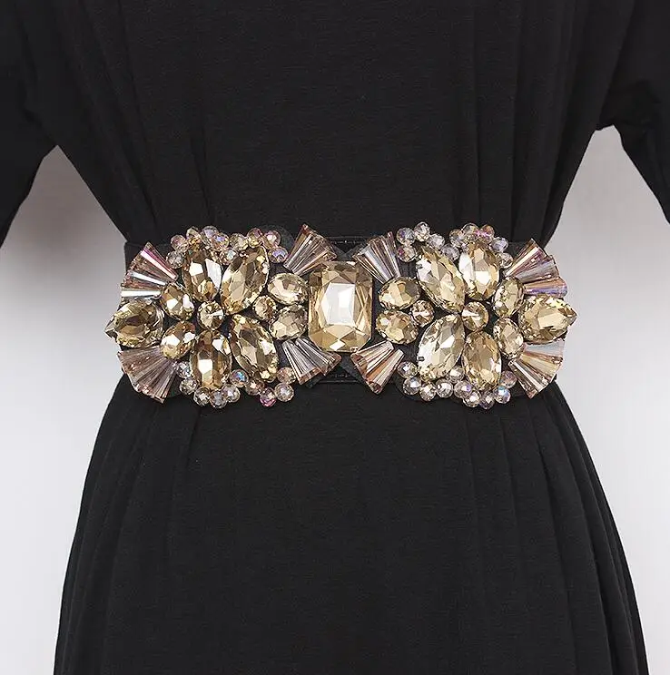 Women's Fashion Blingbling Rhinestone Beaded Cummerbunds Female Dress Corsets Waistband Belts Decoration Wide Belt R2506