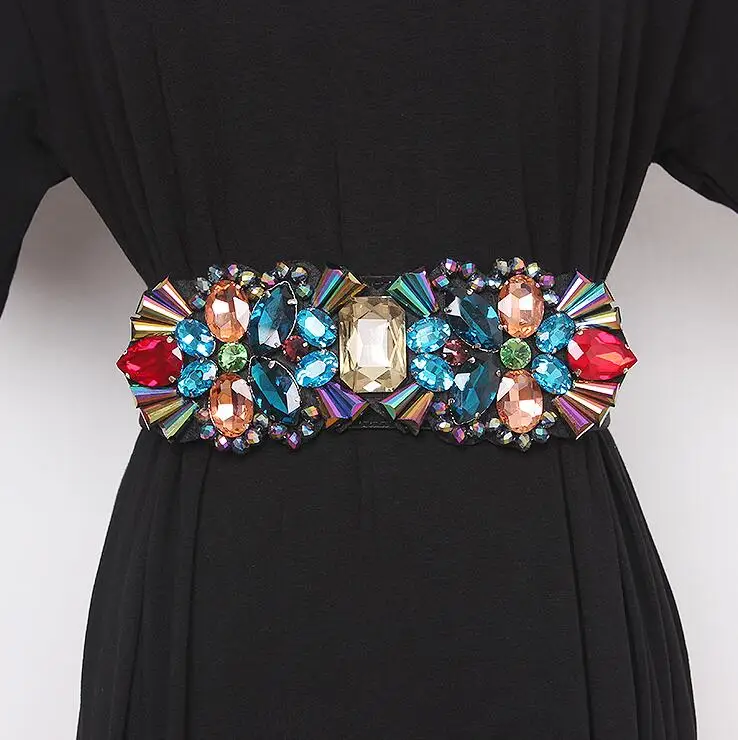 Women's Fashion Blingbling Rhinestone Beaded Cummerbunds Female Dress Corsets Waistband Belts Decoration Wide Belt R2506