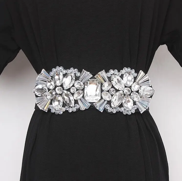 Women's Fashion Blingbling Rhinestone Beaded Cummerbunds Female Dress Corsets Waistband Belts Decoration Wide Belt R2506