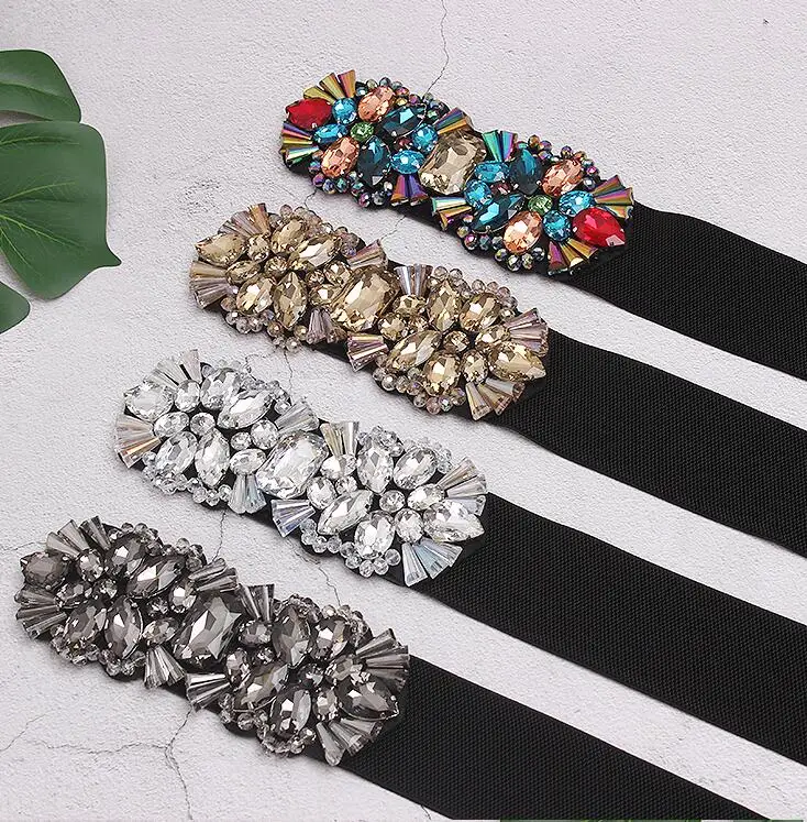 Women's Fashion Blingbling Rhinestone Beaded Cummerbunds Female Dress Corsets Waistband Belts Decoration Wide Belt R2506