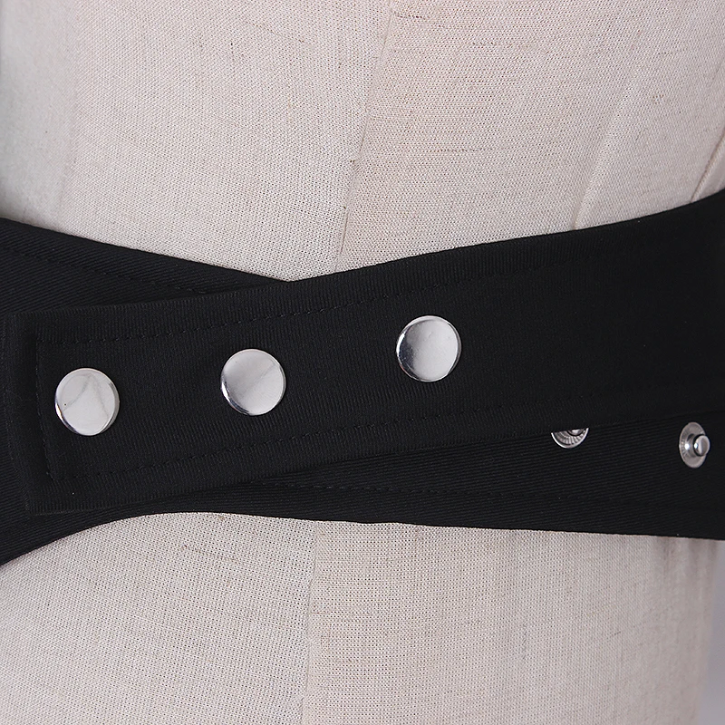 Women's runway fashion black fabric Cummerbunds female Dress coat Corsets Waistband Belts decoration wide belt R3358