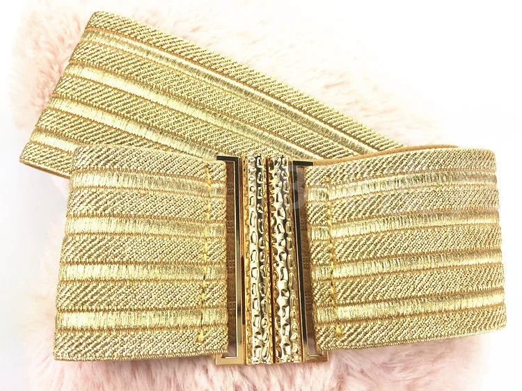 Women's Fashion Elastic Gold Cummerbunds Female Dress Corsets Waistband Belts Decoration Wide Belt R2192