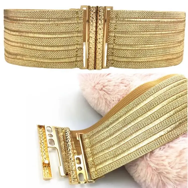 Women's Fashion Elastic Gold Cummerbunds Female Dress Corsets Waistband Belts Decoration Wide Belt R2192