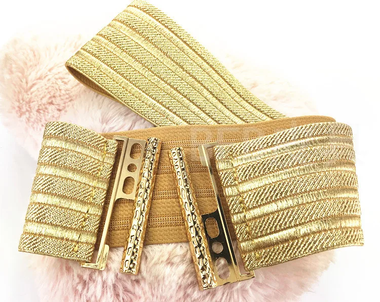 Women's Fashion Elastic Gold Cummerbunds Female Dress Corsets Waistband Belts Decoration Wide Belt R2192