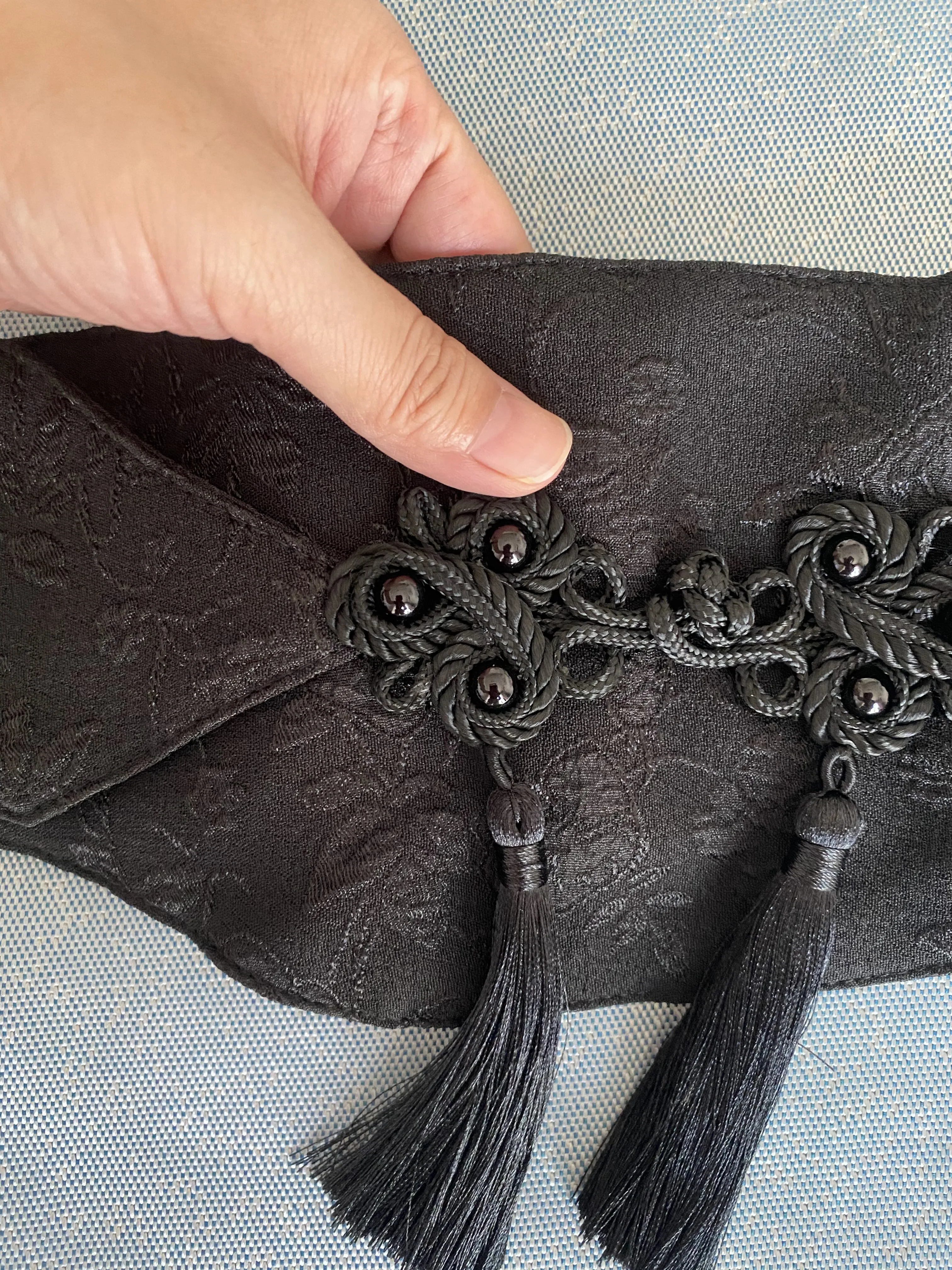 Women's Fashion Vintage Black Elastic Tassel Cummerbunds Female Dress Corsets Waistband Belts Decoration Wide Belt R2472