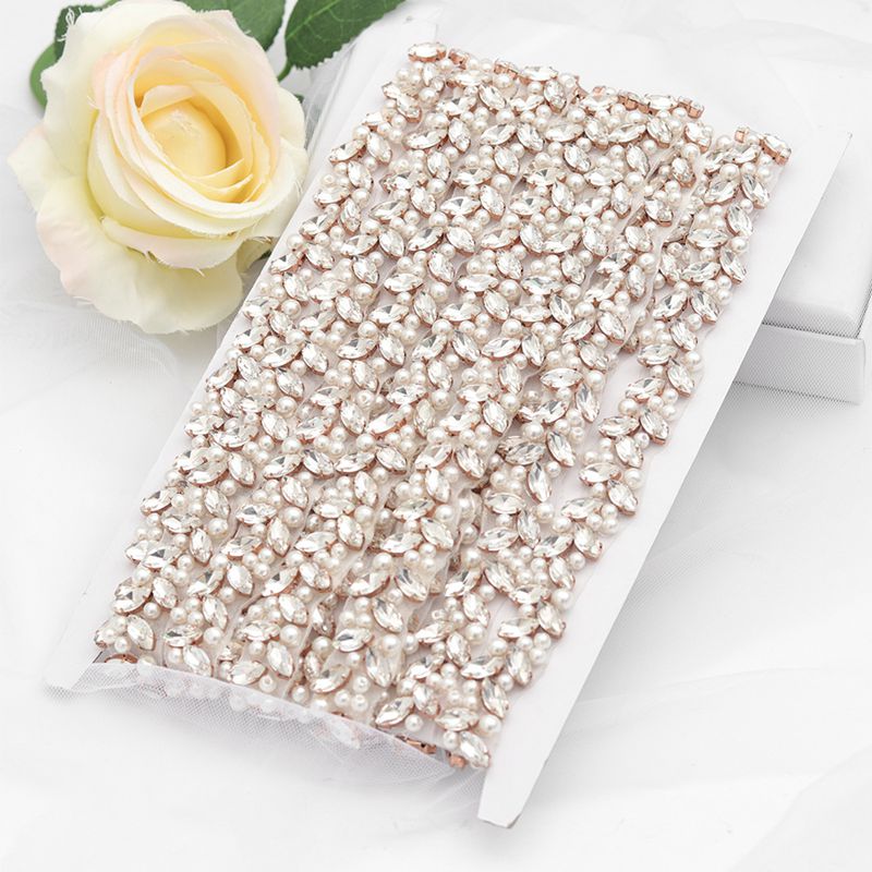 JLZXSY Pearl Beaded Handmade Rhinestone Applique Trim DIY Bridal Belt Iron Sew On Crystal Applique Trimming Wedding Accessories
