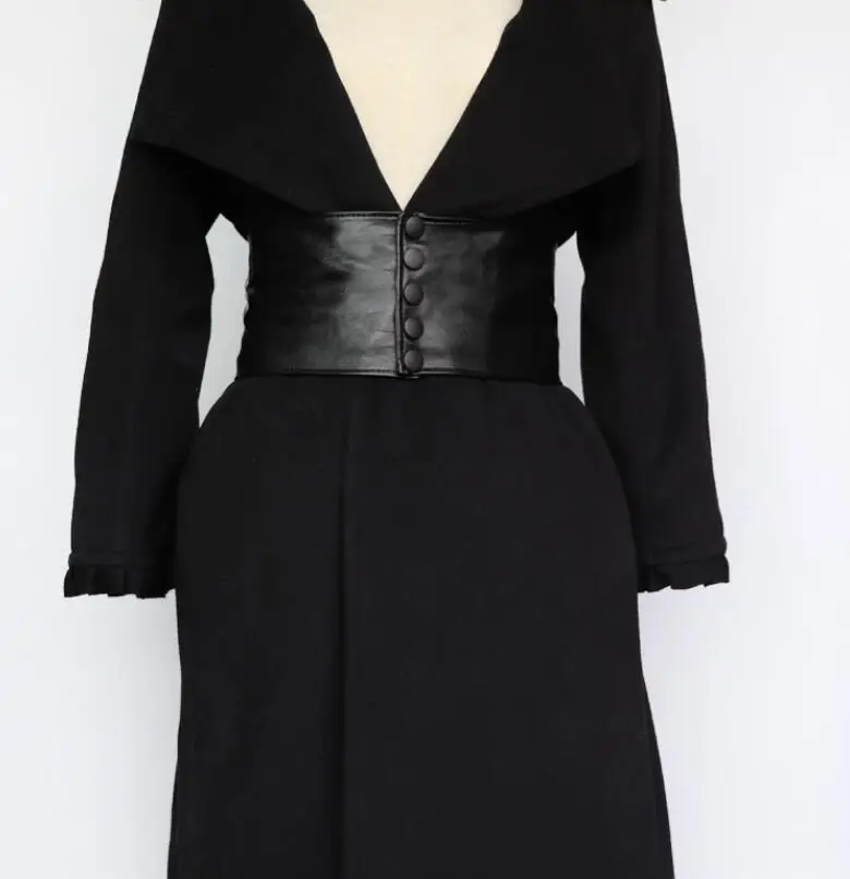 Women's runway fashion black leather elastic Cummerbunds female Dress Corsets Waistband Belts decoration wide belt R808