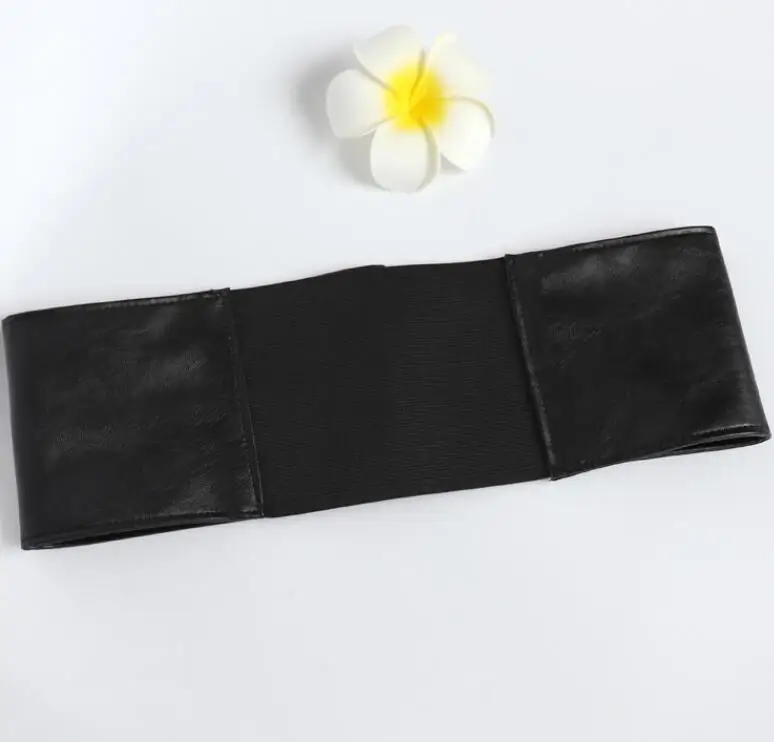 Women's runway fashion black leather elastic Cummerbunds female Dress Corsets Waistband Belts decoration wide belt R808