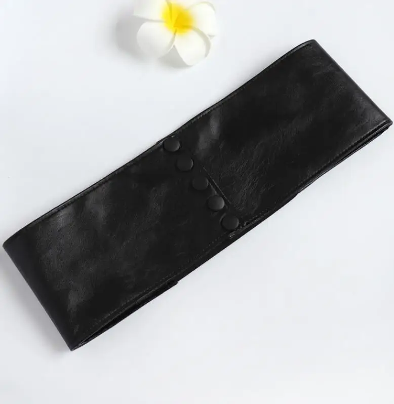 Women's runway fashion black leather elastic Cummerbunds female Dress Corsets Waistband Belts decoration wide belt R808