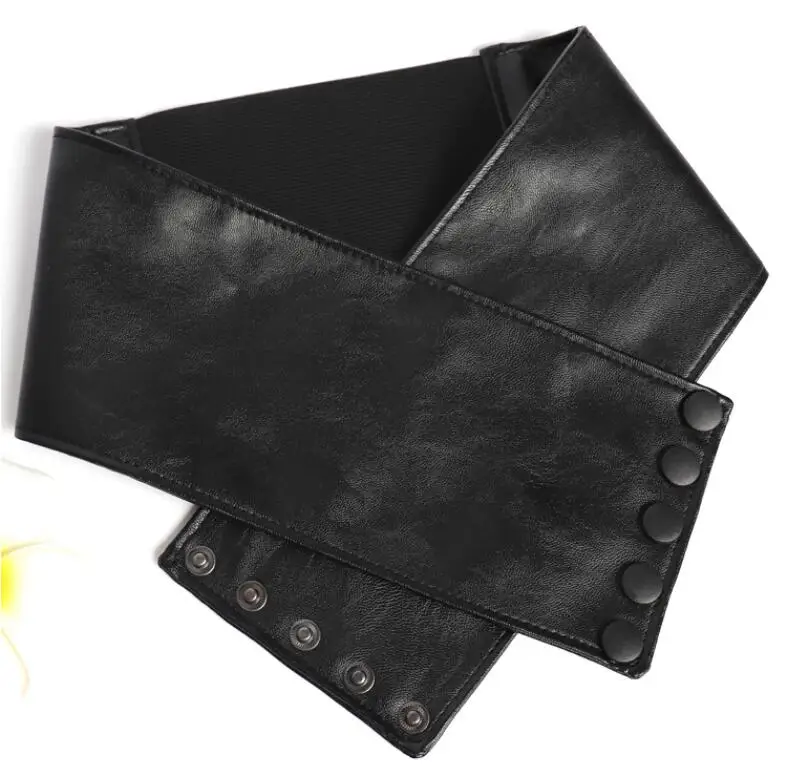 Women's runway fashion black leather elastic Cummerbunds female Dress Corsets Waistband Belts decoration wide belt R808
