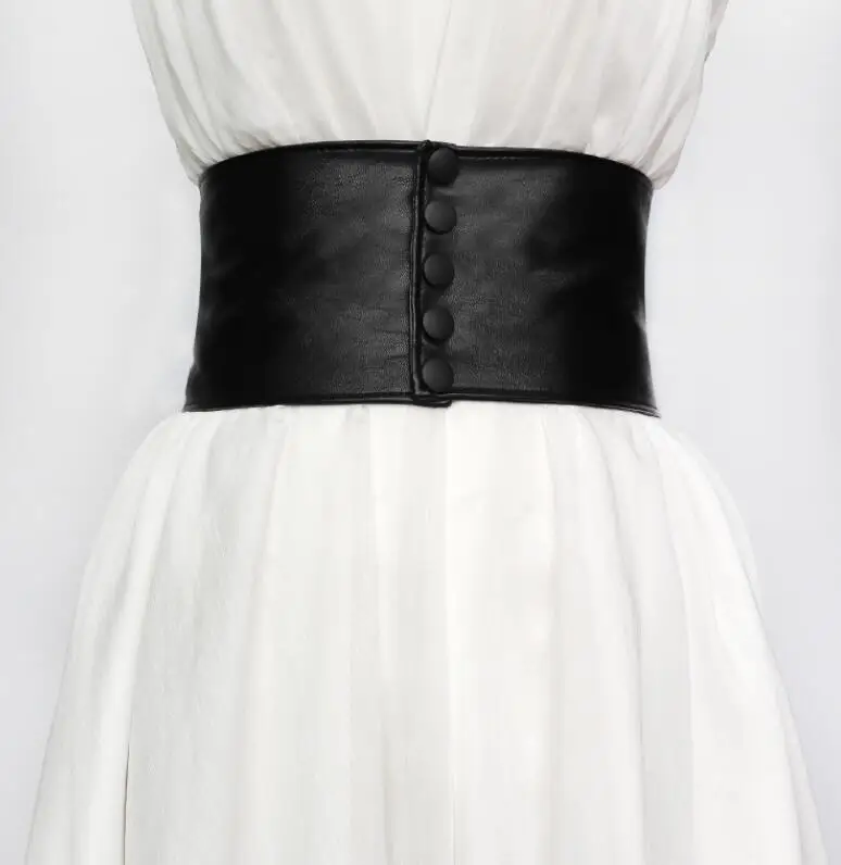 Women's runway fashion black leather elastic Cummerbunds female Dress Corsets Waistband Belts decoration wide belt R808