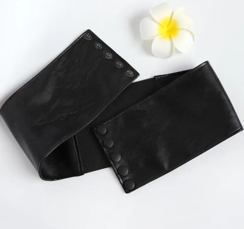 Women's runway fashion black leather elastic Cummerbunds female Dress Corsets Waistband Belts decoration wide belt R808