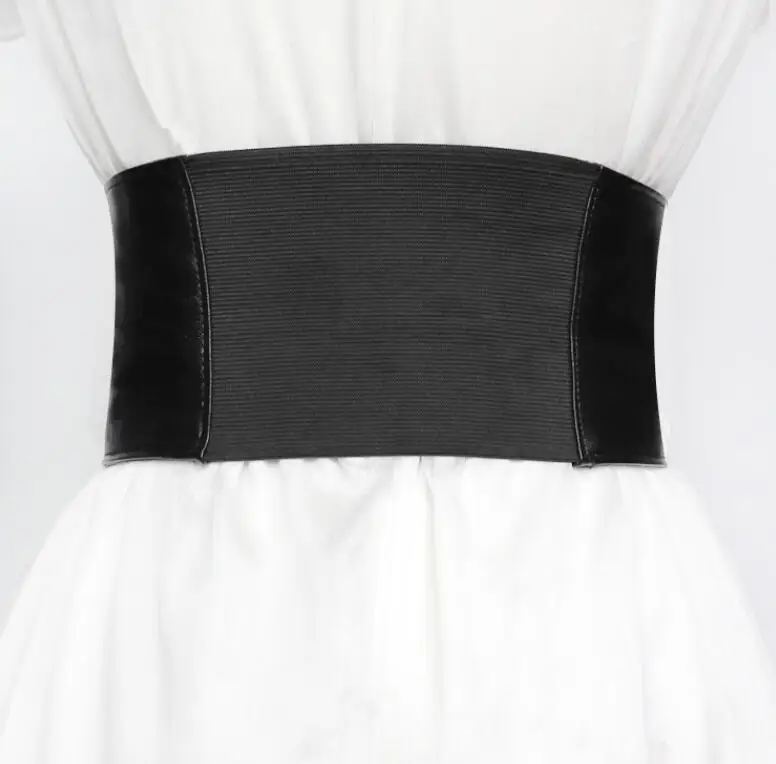 Women's runway fashion black leather elastic Cummerbunds female Dress Corsets Waistband Belts decoration wide belt R808