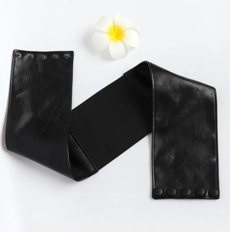 Women's runway fashion black leather elastic Cummerbunds female Dress Corsets Waistband Belts decoration wide belt R808