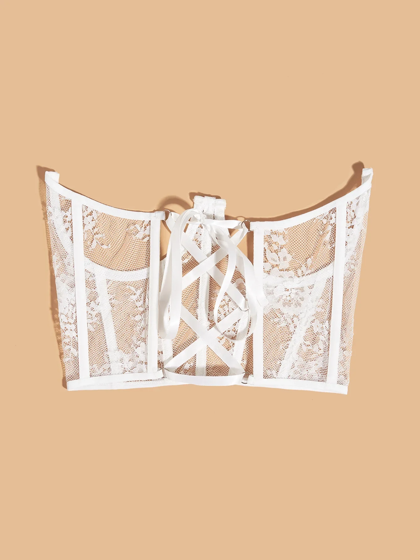 Women Floral Lace Corset Belt Adjustable Tie Back Decorative Bustier Lace Up Underbust Wide Belt Sexy Bandage Tops