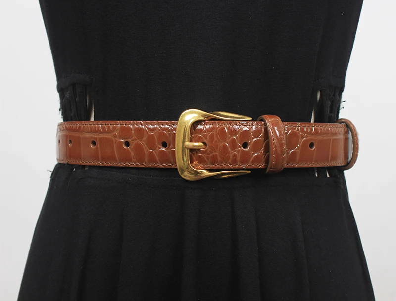 Women's Runway Fashion Genuine Leather Cummerbunds Female Dress Corsets Waistband Belts Decoration Narrow Belt R2119
