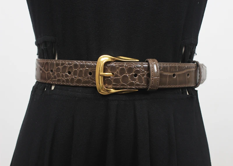 Women's Runway Fashion Genuine Leather Cummerbunds Female Dress Corsets Waistband Belts Decoration Narrow Belt R2119