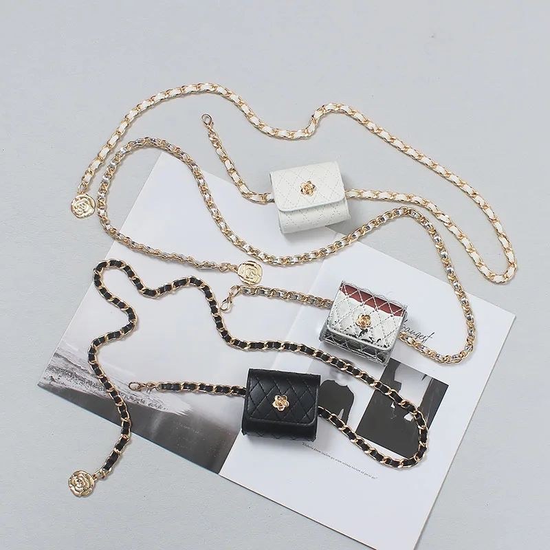 Women's Fashion PU Leather Chain Bag Cummerbunds Female Dress Corsets Waistband Belts Decoration Narrow Belt R2226