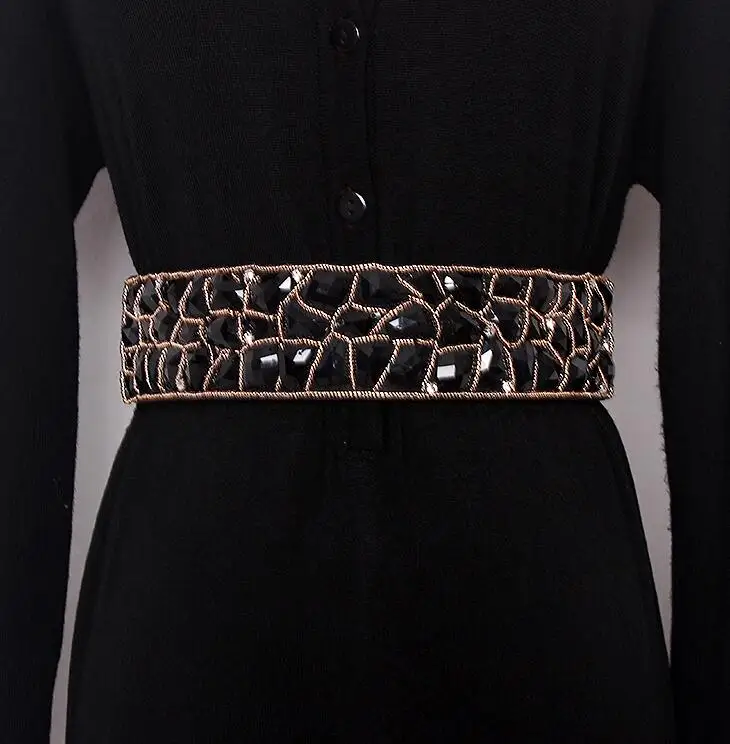 Women's runway fashion diamonds beaded elastic Cummerbunds female Dress Corsets Waistband Belts decoration wide belt R1654