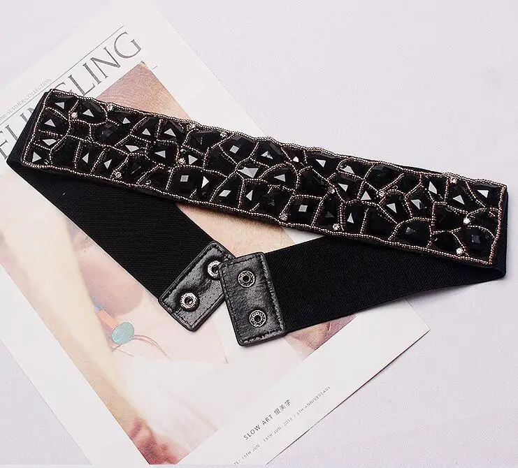 Women's runway fashion diamonds beaded elastic Cummerbunds female Dress Corsets Waistband Belts decoration wide belt R1654