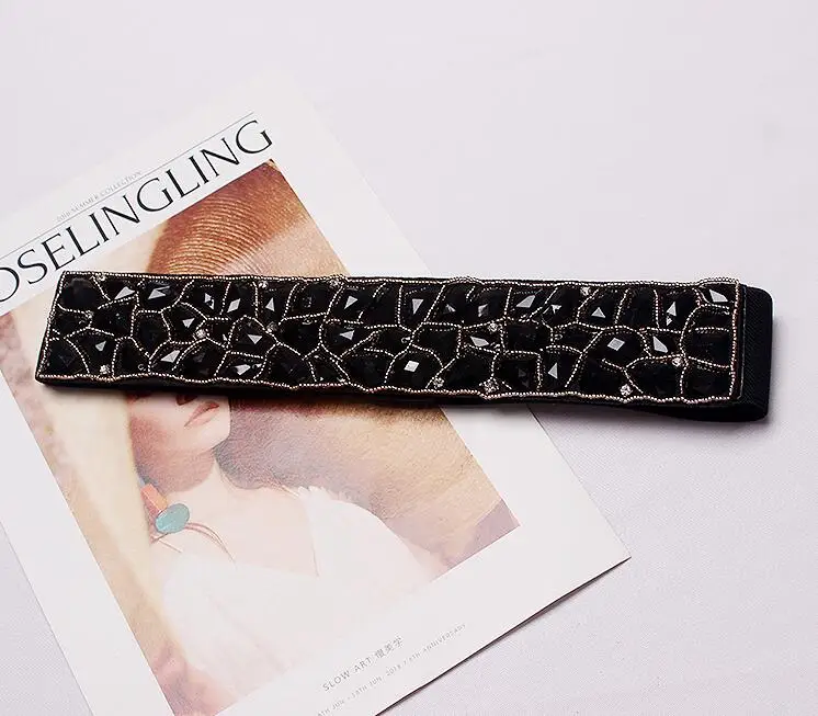 Women's runway fashion diamonds beaded elastic Cummerbunds female Dress Corsets Waistband Belts decoration wide belt R1654