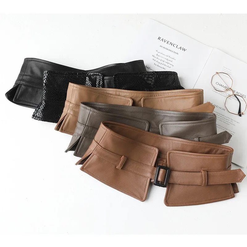 100% Genuine Leather Waistband for Women Versatile Slim-Fitting Dress Girdle Sweater Decoration suede belt