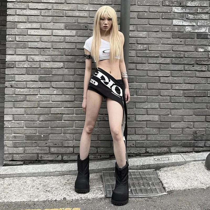 PixieKiki Letter Print Black Belts for Woman Harajuku Streetwear Y2k Scene 2000s Emo Accessory for Clothes P94-BB15