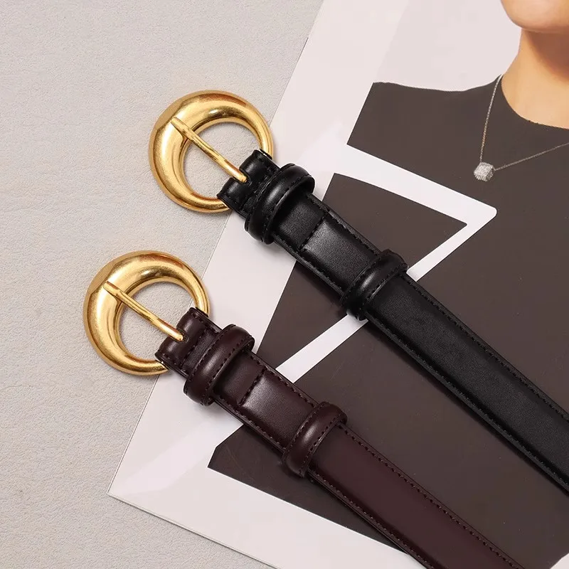 Women's Fashion Vintage Gold Buckle Genuine Leather Cummerbunds Female Dress Corsets Waistband Belts Decoration Wide Belt R2243