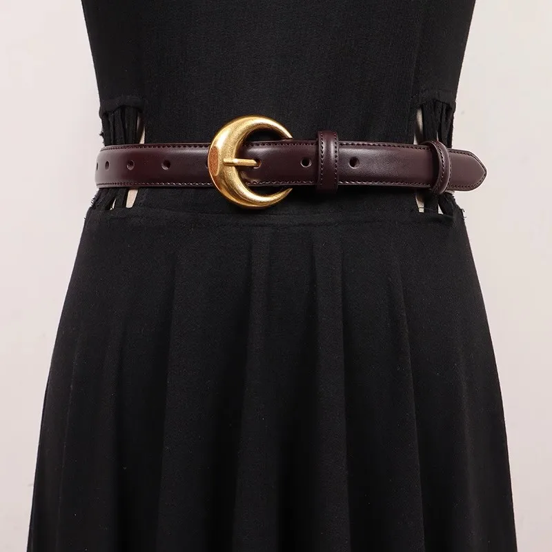 Women's Fashion Vintage Gold Buckle Genuine Leather Cummerbunds Female Dress Corsets Waistband Belts Decoration Wide Belt R2243