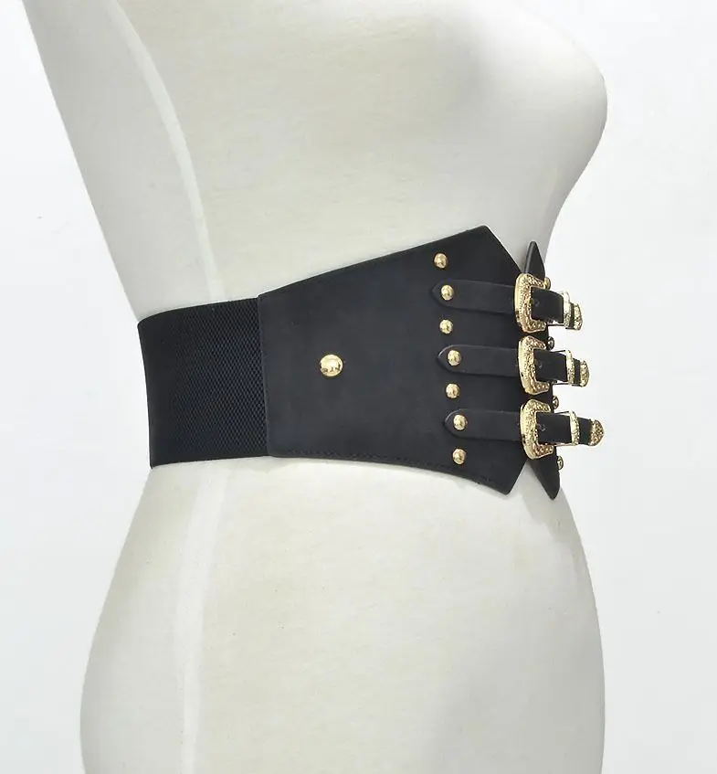 Japanese Harajuku Gothic Punk Wide Waistband Hardcore Girl Retro Pattern Versatile Studded Lacing