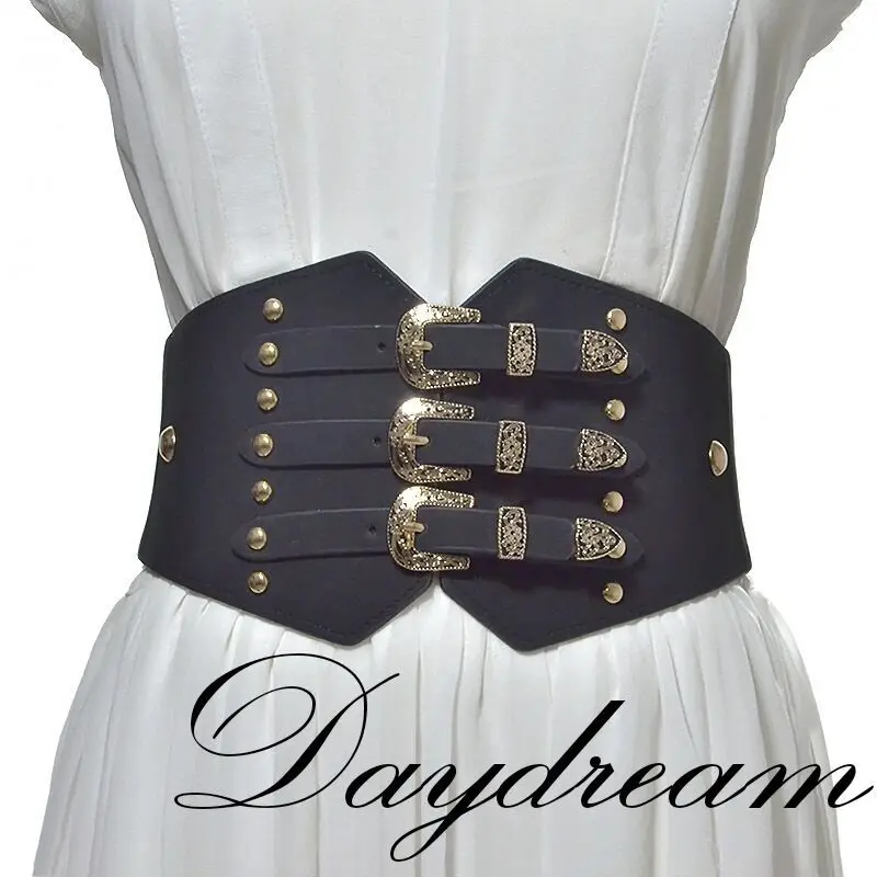 Japanese Harajuku Gothic Punk Wide Waistband Hardcore Girl Retro Pattern Versatile Studded Lacing