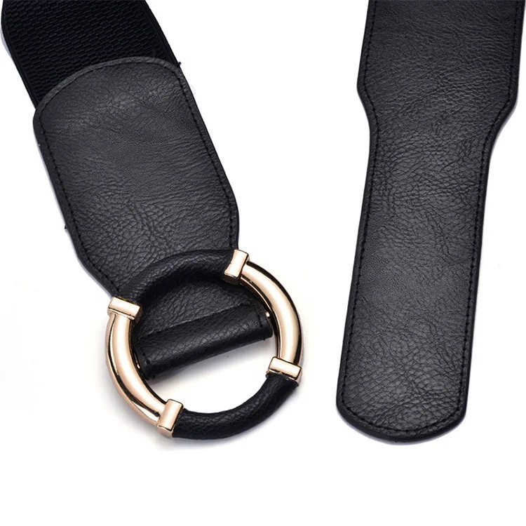 Women's Elastic Belt Corset Women Waist Belts Trend Gold Circle Buckle Waistband High Quality Stretch Wide Black Belt DT072