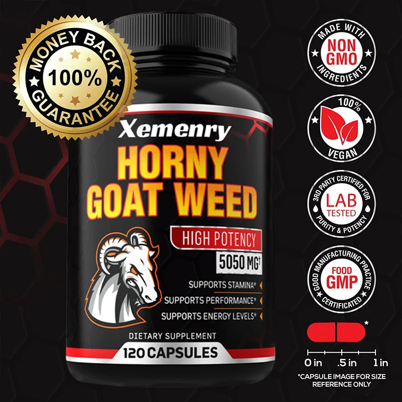 Men's Horny Goat Weed Capsules 5050 mg Formula Contains Black Pepper Extract