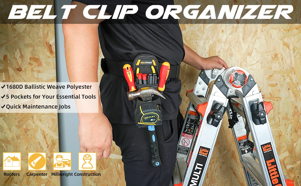 Small Tool Pouch with Belt Clip,Small Tool Holder Pouch, Min Work Organizer Tool Holster and Knife Holder with Hammer Holder
