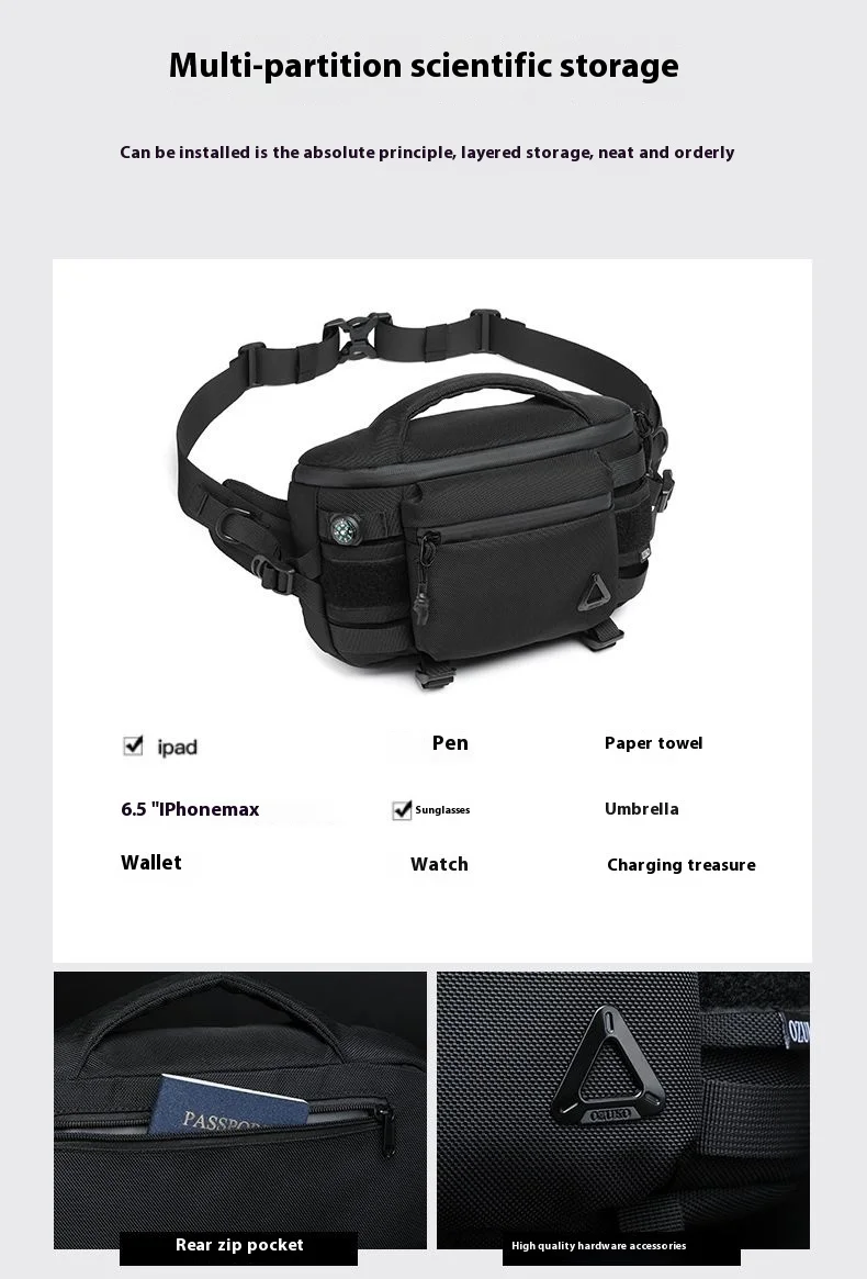 OZUKO Men's Waist Pack Outdoor Multi-functional Tactical Sports Waterproof Men's Senior Chest Bag Crossbody Bag