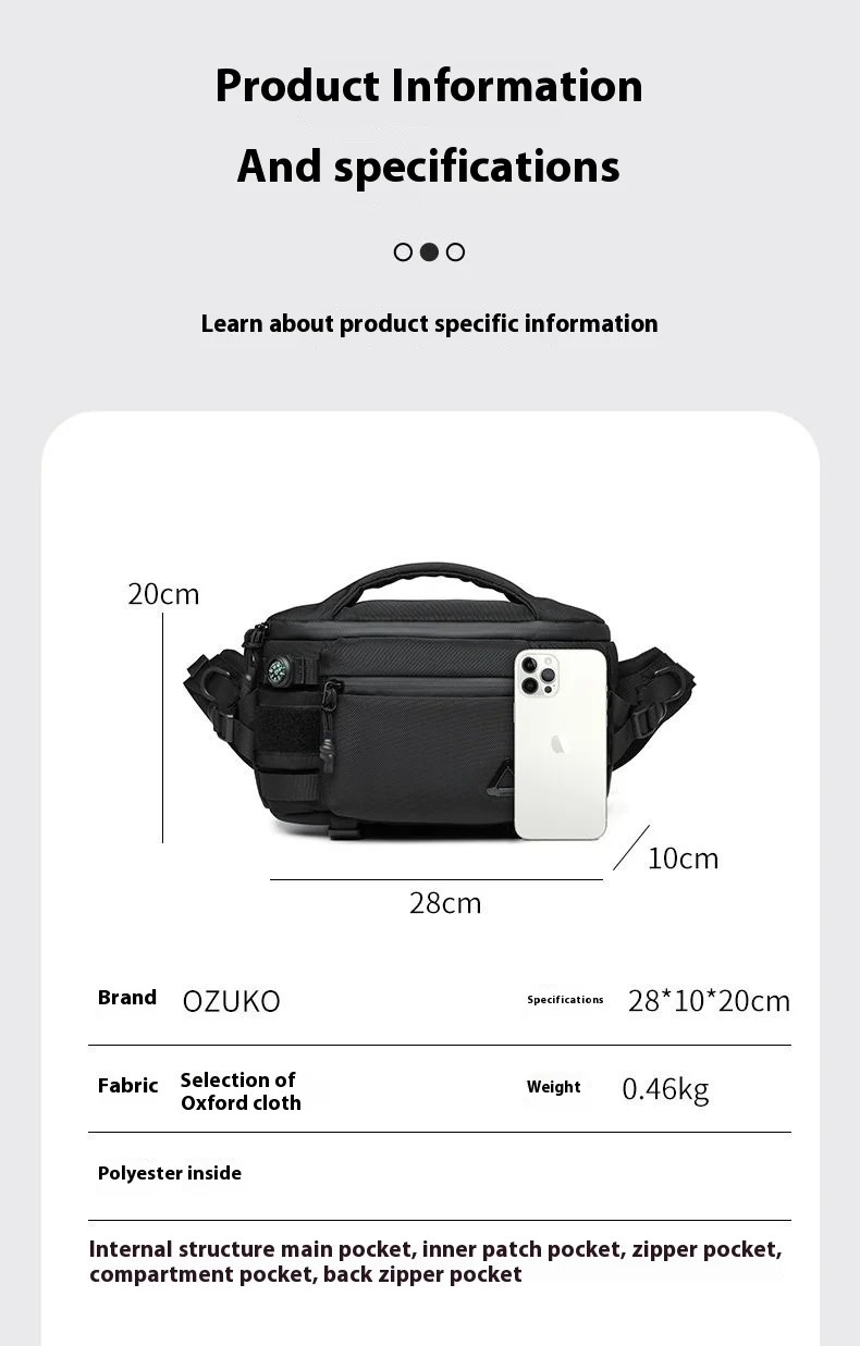 OZUKO Men's Waist Pack Outdoor Multi-functional Tactical Sports Waterproof Men's Senior Chest Bag Crossbody Bag